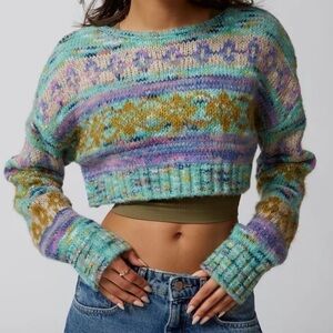 urban outfitters turner cropped fair isle sweater